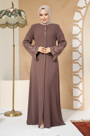 Modest Plus Size Dark Mink Dubai Abaya 98221KV - 3