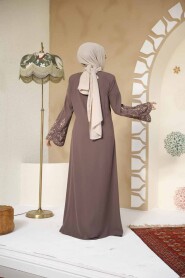 Modest Plus Size Dark Mink Dubai Abaya 98221KV - 4