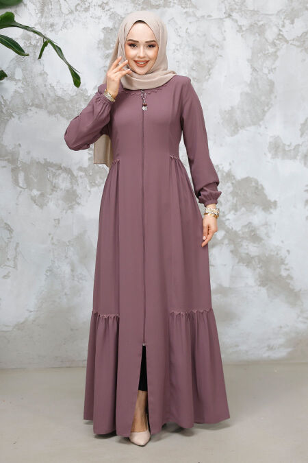 Modest Plus Size Dusty Rose Dubai Abaya 8133GK - NEVA STYLE
