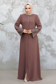 Modest Plus Size Dusty Rose Dubai Abaya 98221GK - 3