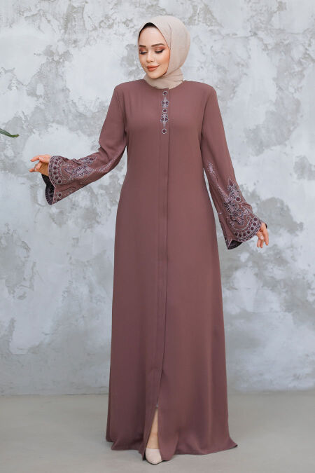 Modest Plus Size Dusty Rose Dubai Abaya 98221GK - NEVA STYLE