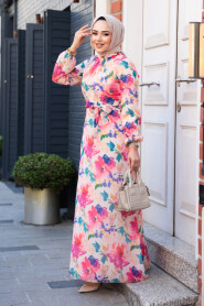 Modest Plus Size Fuchsia Floral Dress 27993F - 2