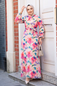 Modest Plus Size Fuchsia Floral Dress 27993F - 1
