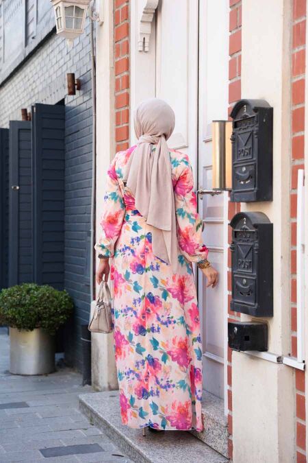 Modest Plus Size Fuchsia Floral Dress 27993F - Neva-style.com