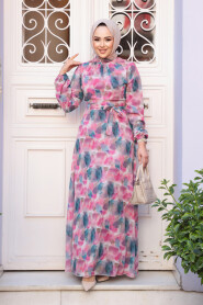 Modest Plus Size Fuchsia Floral Dress 27994F - 2