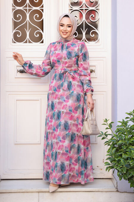 Modest Plus Size Fuchsia Floral Dress 27994F - NEVA STYLE