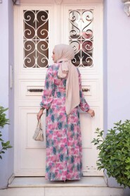 Modest Plus Size Fuchsia Floral Dress 27994F - 3