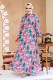 Modest Plus Size Fushia Floral Dress 27994F - 1