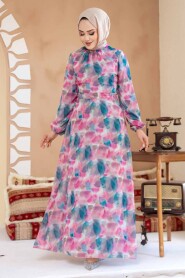 Modest Plus Size Fushia Floral Dress 27994F - 2