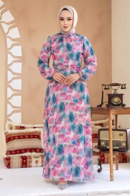 Modest Plus Size Fushia Floral Dress 27994F - 3