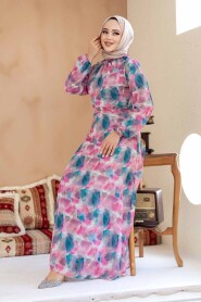 Modest Plus Size Fushia Floral Dress 27994F - 4