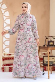 Modest Plus Size Mink Floral Dress 27998V - 3