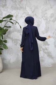 Modest Plus Size Navy Blue Dubai Abaya 8133L - 4