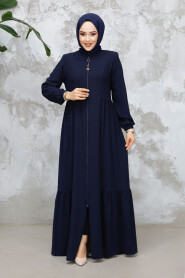 Modest Plus Size Navy Blue Dubai Abaya 8133L 