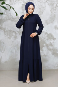 Modest Plus Size Navy Blue Dubai Abaya 8133L - 2