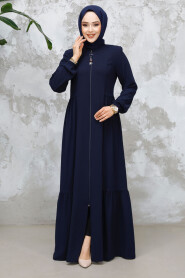 Modest Plus Size Navy Blue Dubai Abaya 8133L - 3