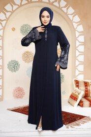 Modest Plus Size Navy Blue Dubai Abaya 98221L - 2