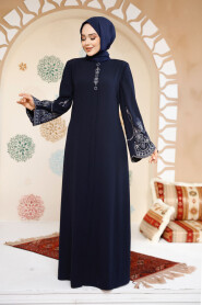 Modest Plus Size Navy Blue Dubai Abaya 98221L 