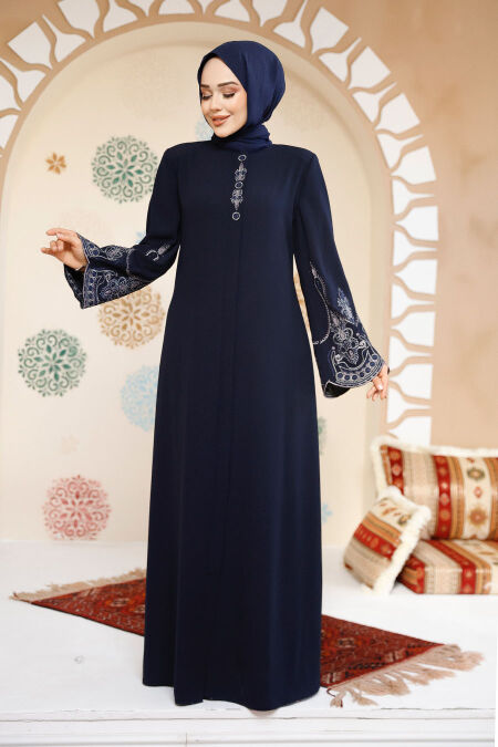 Modest Plus Size Navy Blue Dubai Abaya 98221L - NEVA STYLE