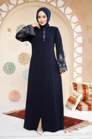 Modest Plus Size Navy Blue Dubai Abaya 98221L - 3