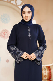 Modest Plus Size Navy Blue Dubai Abaya 98221L - 4