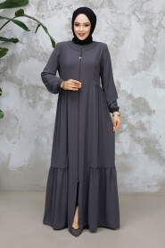 Modest Plus Size Smoke Color Dubai Abaya 8133FU 