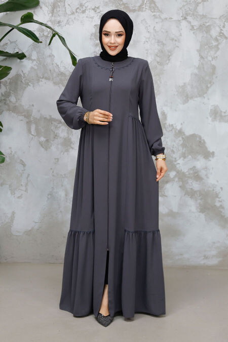 Modest Plus Size Smoke Color Dubai Abaya 8133FU - NEVA STYLE