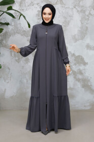 Modest Plus Size Smoke Color Dubai Abaya 8133FU - 1