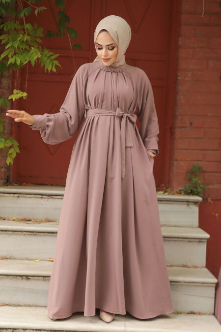 Modest Powder Pink Abaya Dress 330113PD - NEVA STYLE