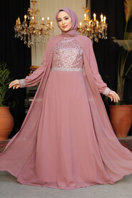 Modest Powder Pink Bridesmaid Dress 25876PD - 1