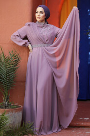 Modest Powder Pink Bridesmaid Dress 25885PD - 3