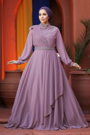 Modest Powder Pink Bridesmaid Dress 25885PD - 1