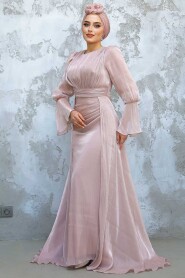 Modest Powder Pink Bridesmaid Dress 4986PD - 2