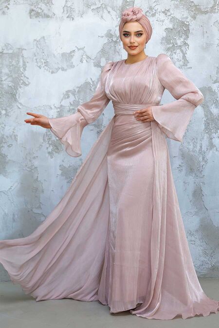 Modest Powder Pink Bridesmaid Dress 4986PD - NEVA STYLE