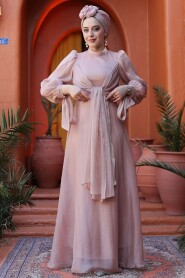 Modest Powder Pink Bridesmaid Gown 52223PD - 3