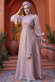 Modest Powder Pink Bridesmaid Gown 52223PD - 2