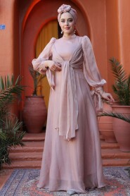 Modest Powder Pink Bridesmaid Gown 52223PD - 4