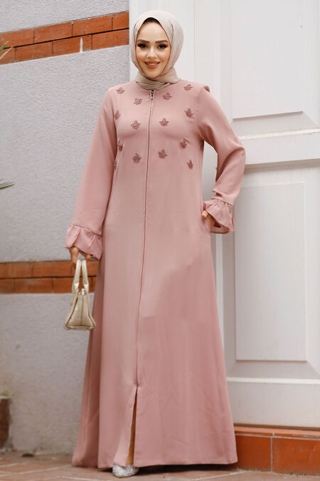 Modest Powder Pink Dubai Abaya 520090PD - NEVA STYLE