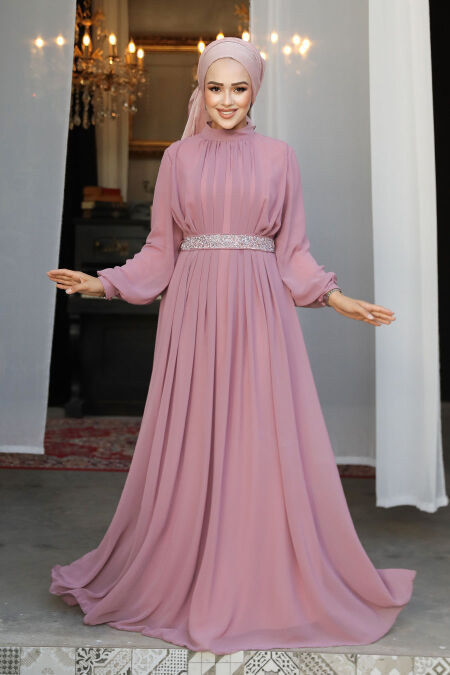 Modest Powder Pink Evening Dress 25888PD - NEVA STYLE