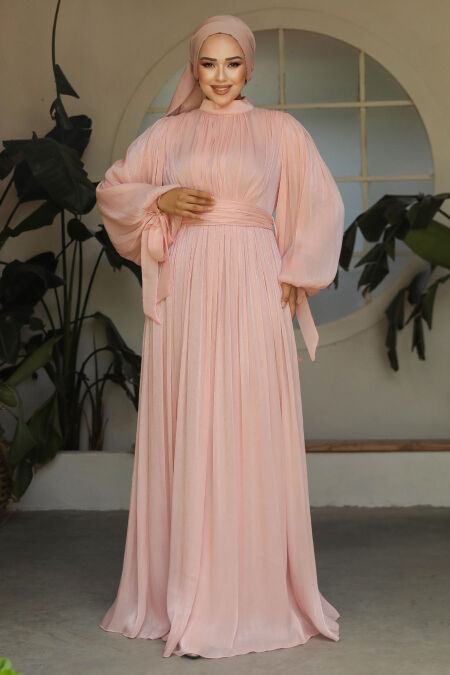 Modest Powder Pink Evening Dress 25890PD - NEVA STYLE