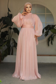 Modest Powder Pink Evening Dress 25890PD - 2