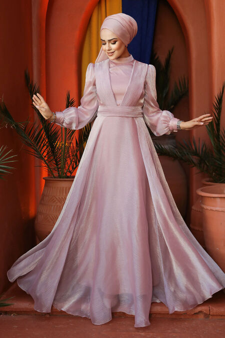 Modest Powder Pink Evening Dress 45701PD - NEVA STYLE