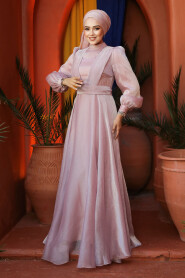 Modest Powder Pink Evening Dress 45701PD - 3