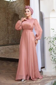 Modest Powder Pink Evening Dress 51072PD - 2