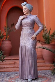 Modest Powder Pink Evening Dress 52057PD - 2