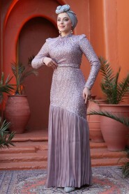 Modest Powder Pink Evening Dress 52057PD - 3