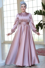 Modest Powder Pink Evening Gown 23821PD 