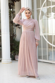 Modest Powder Pink Evening Gown 44081P - 2