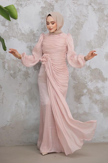 Modest Powder Pink Evening Gown 51203PD - NEVA STYLE