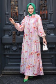 Modest Powder Pink Floral Dress 710501PD - 2